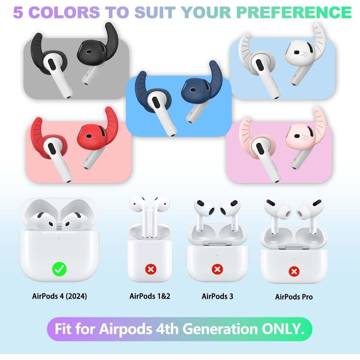 5 Pares de Ganchos de Silicona para AirPods 4 - Antideslizantes