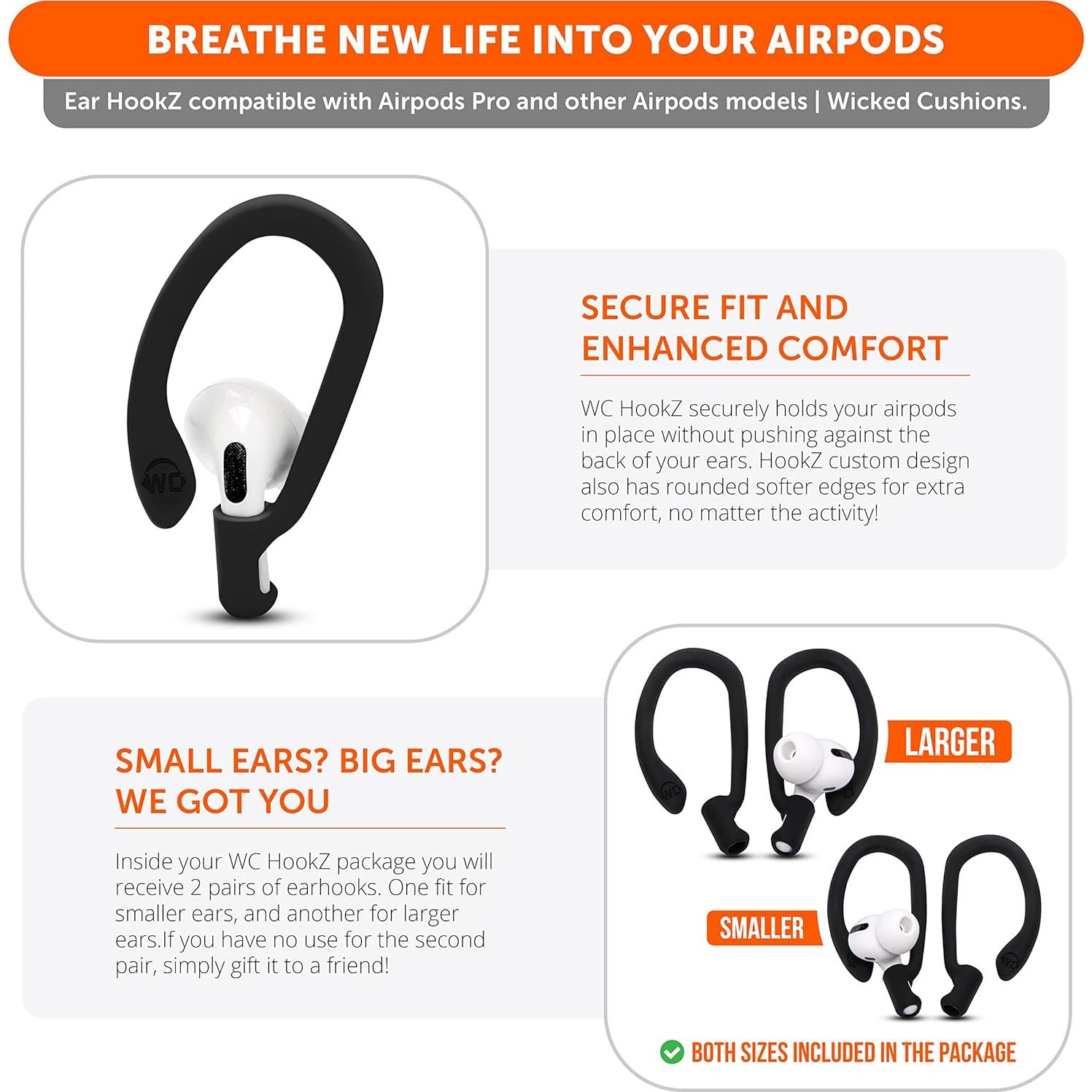 Ganchos para AirPods Pro 1, 2 y 3 WC HookZ - Negro