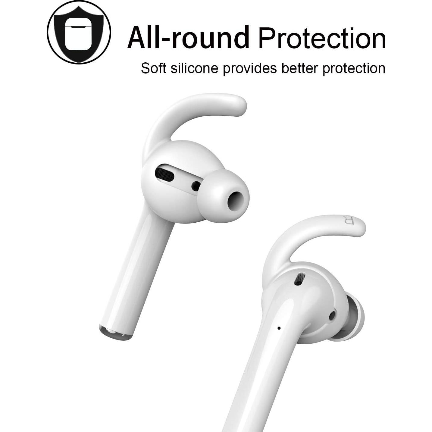 Ganchos de oído antideslizantes silicona para AirPods 1 y 2 - 2 pares blancos
