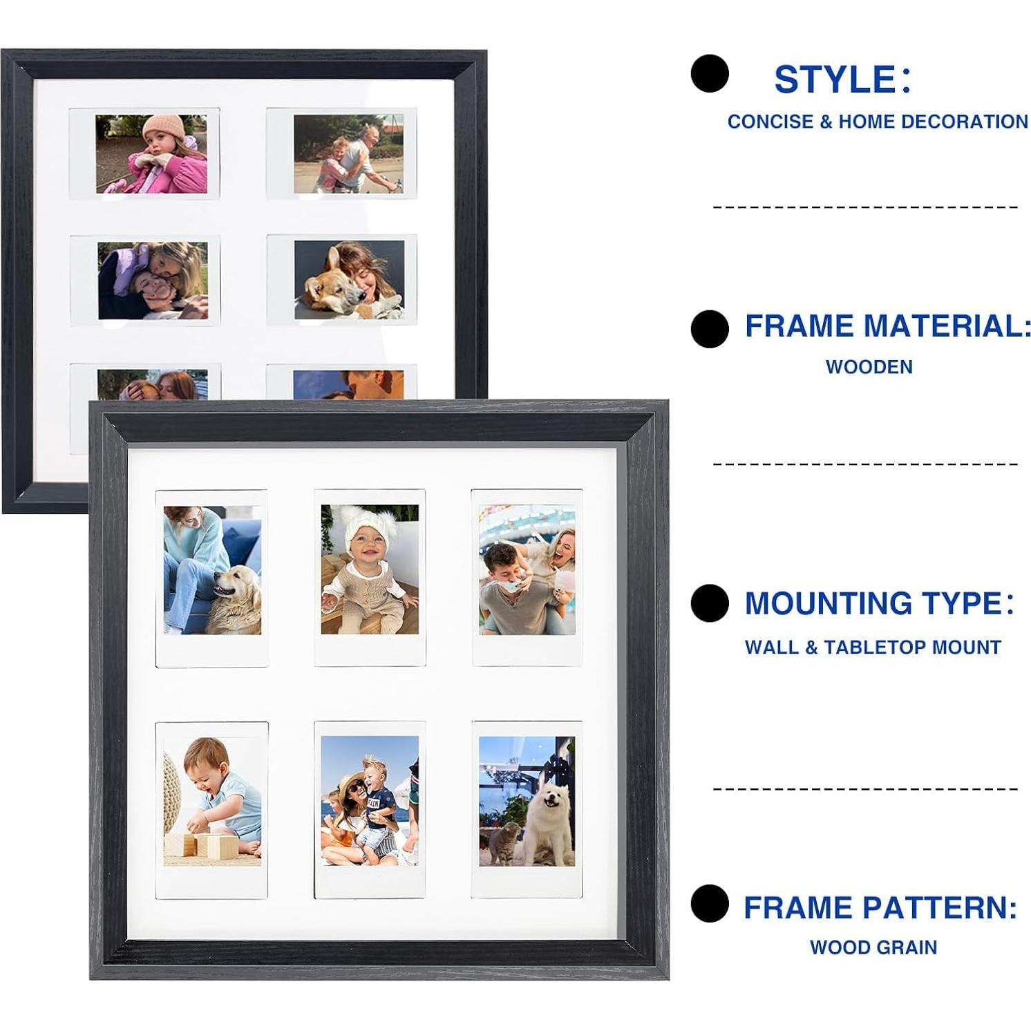 Marco de Madera CAIYOULE para 6 Fotos Instax Mini 5.4x8.6cm Negro