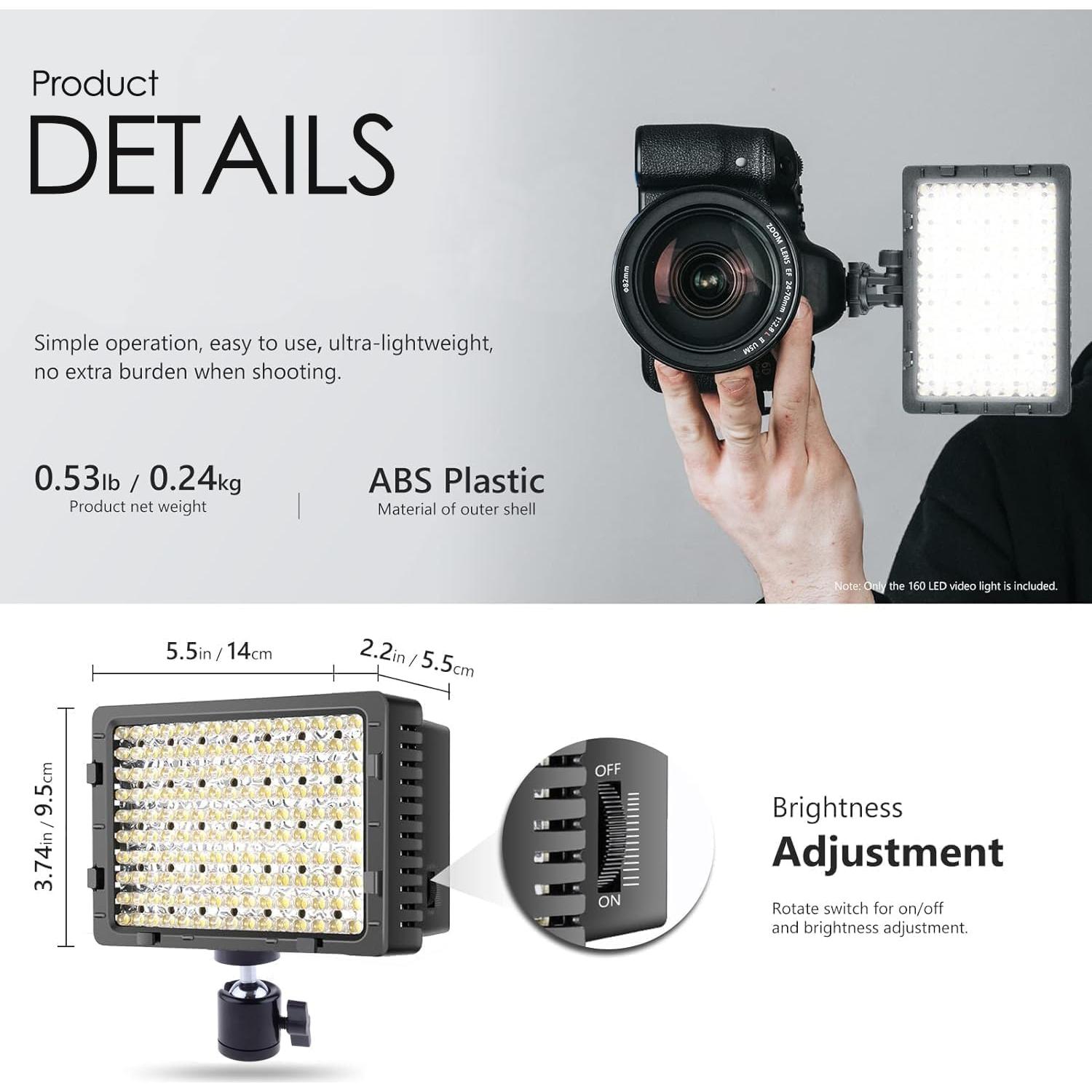 Luz de Video LED 100W Digital Nc, 160 LEDs, 5600K-3200K