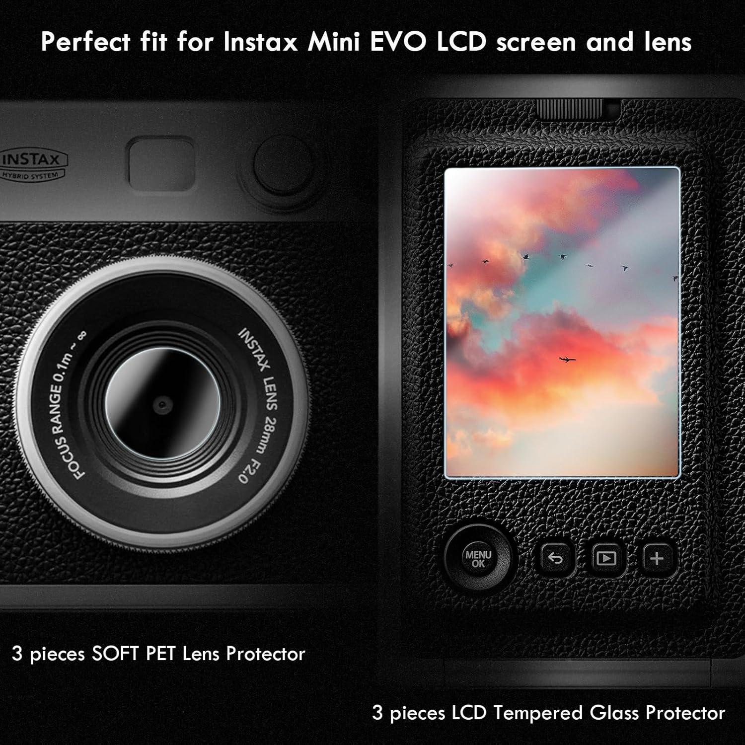 Accesorios Rieibi para Fujifilm Instax Mini EVO - Tapa de Lente y Protector LCD