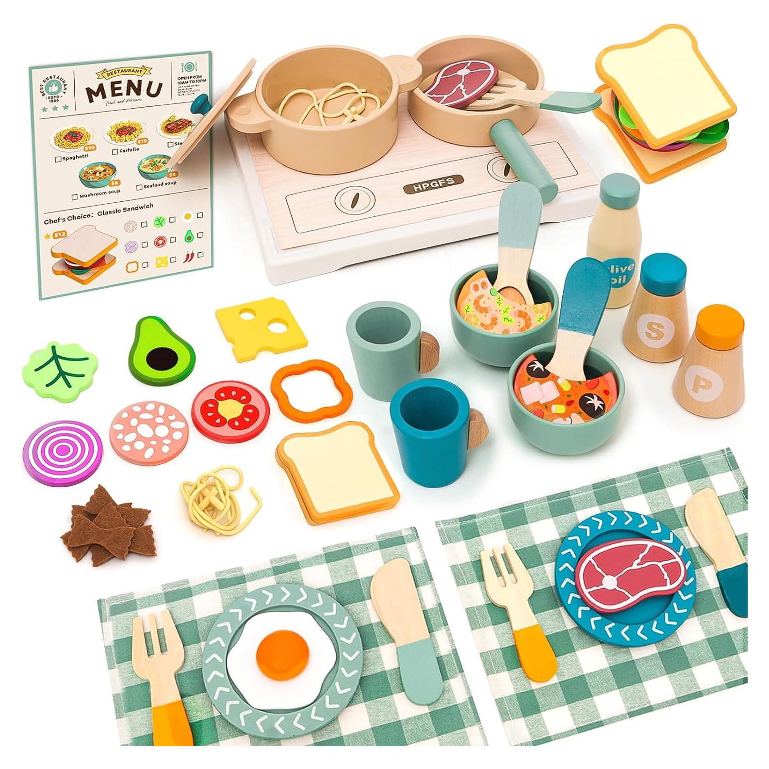 Juego de Cocina de Madera HAPGFS con Accesorios para Niños