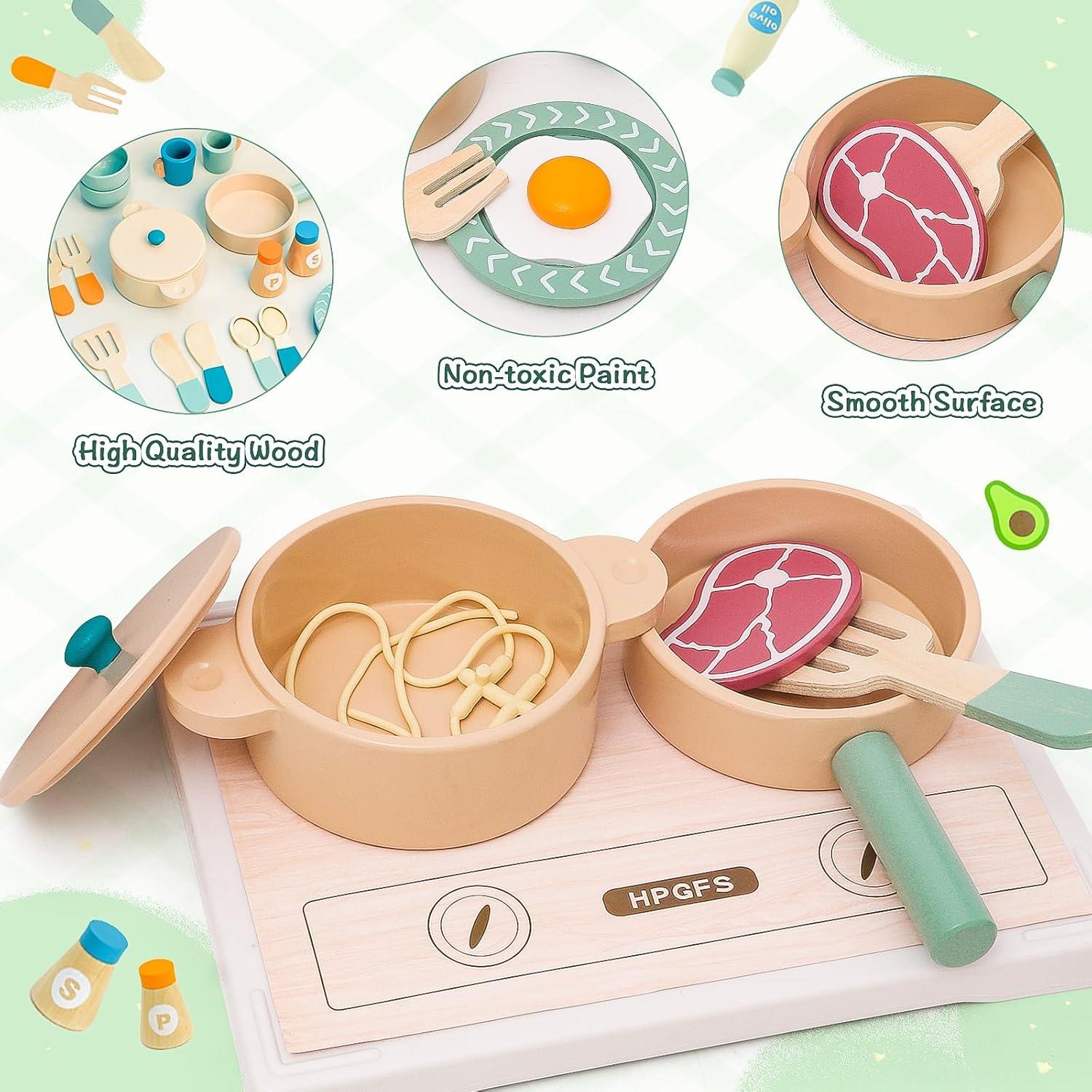 Juego de Cocina de Madera HAPGFS con Accesorios para Niños