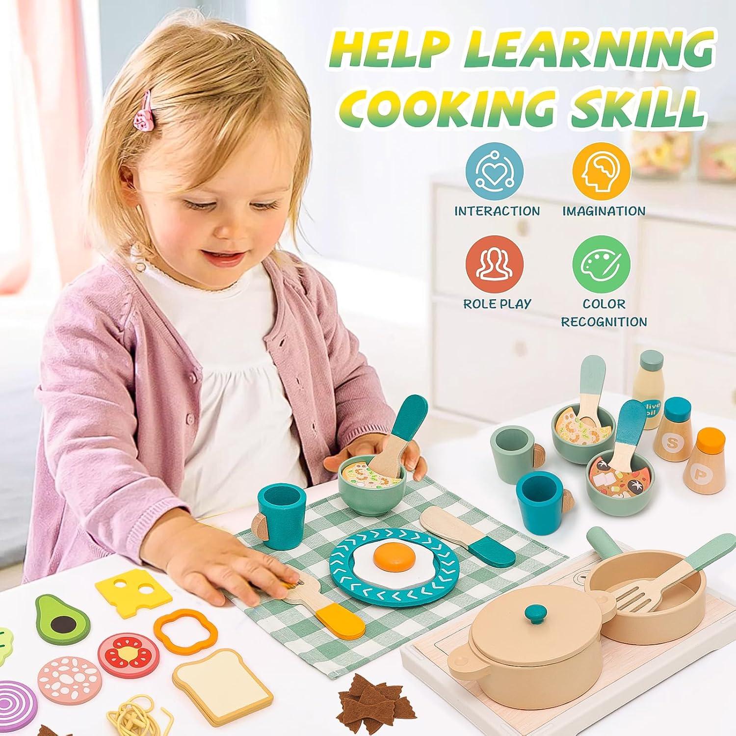 Juego de Cocina de Madera HAPGFS con Accesorios para Niños