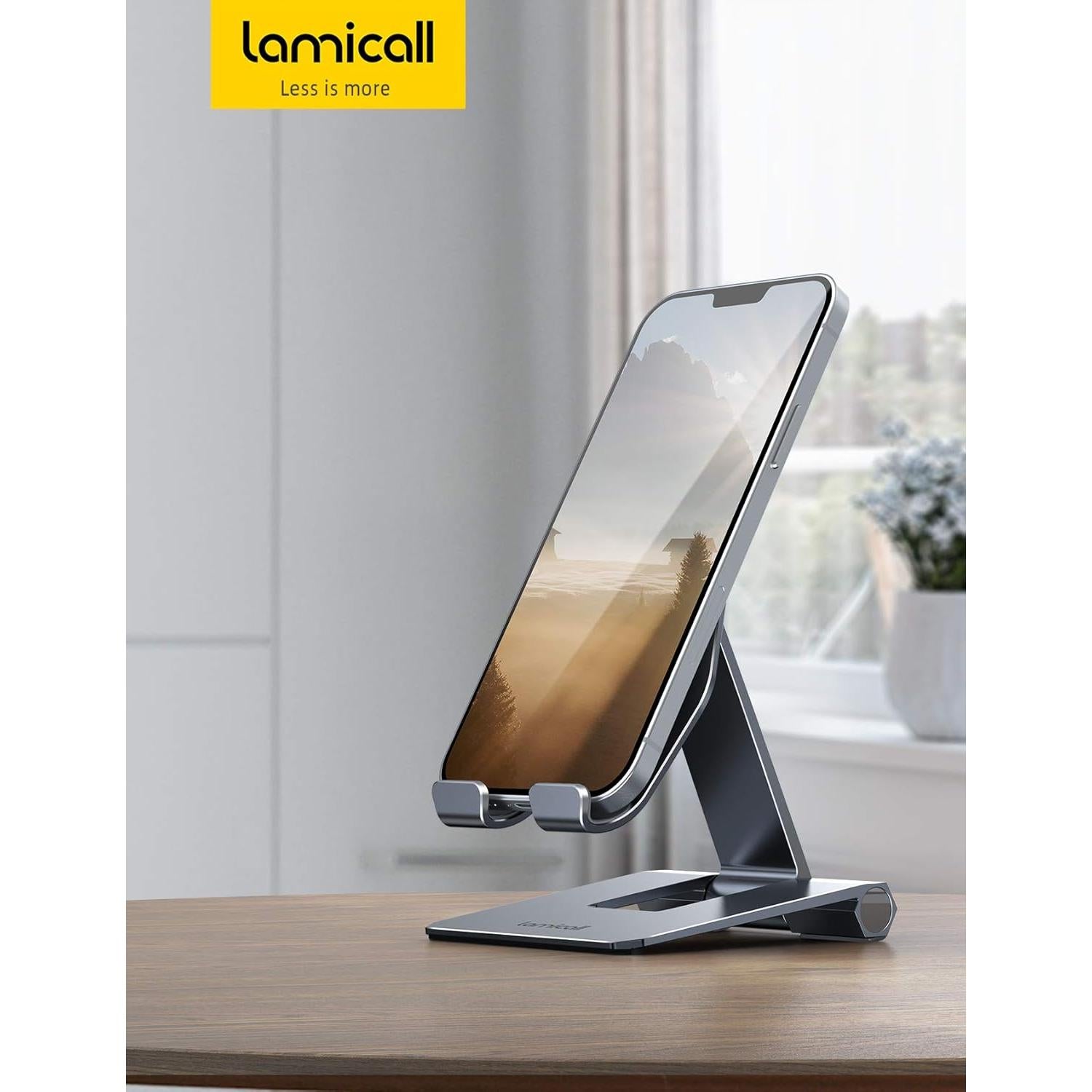 Soporte de Teléfono Ajustable Lamicall de Aluminio Gris 10-28 cm