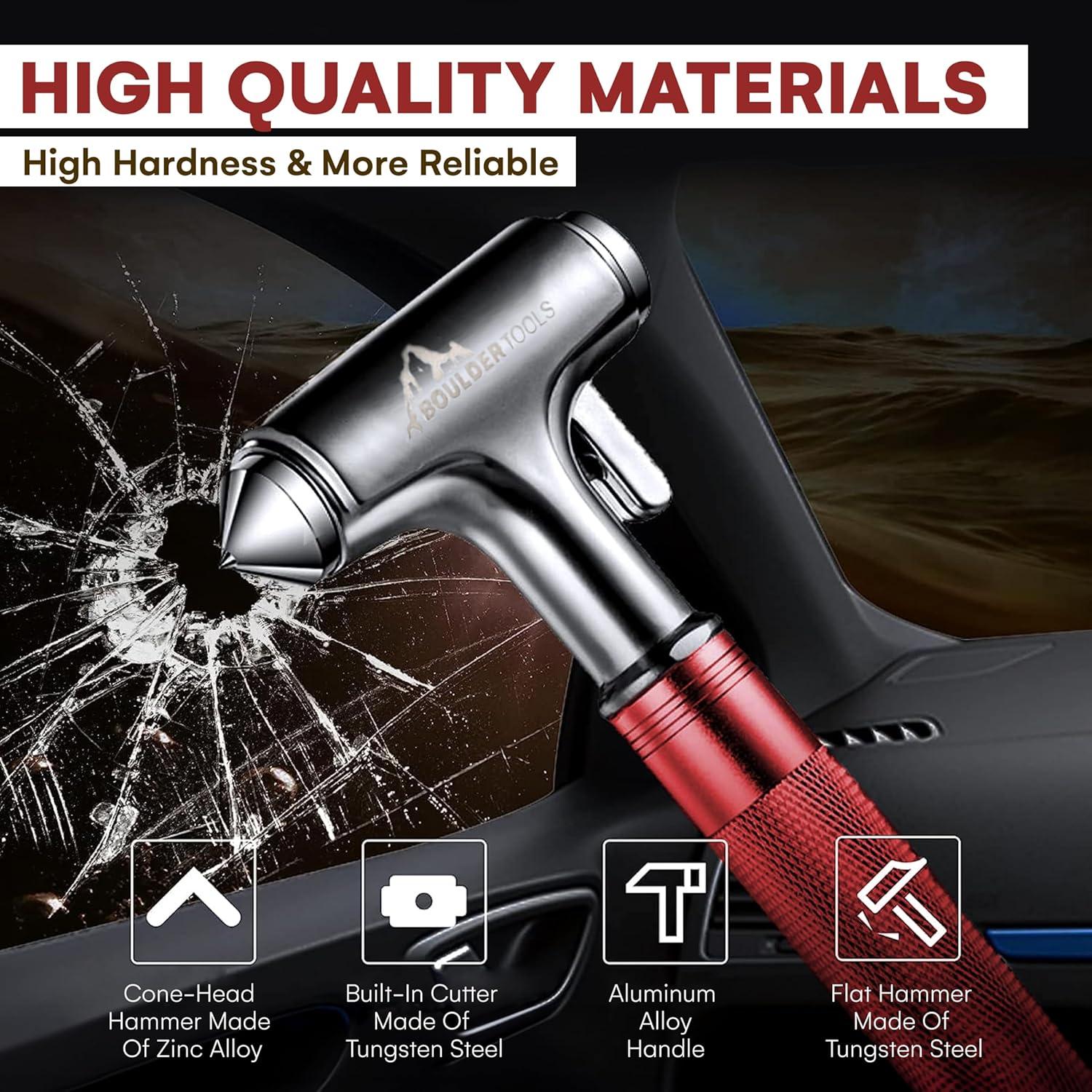 Martillo de Seguridad Boulder Tools - Rompe Ventanas y Cortador de Cinturón - Emergencia Coche