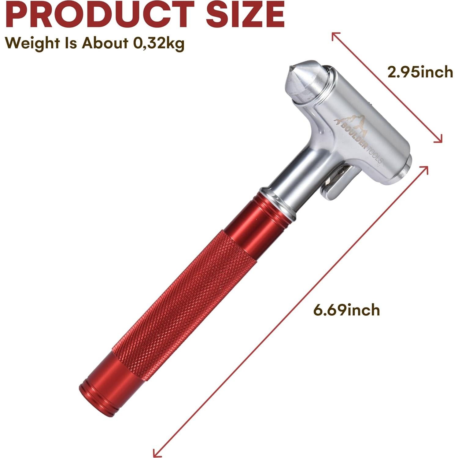 Martillo de Seguridad Boulder Tools - Rompe Ventanas y Cortador de Cinturón - Emergencia Coche