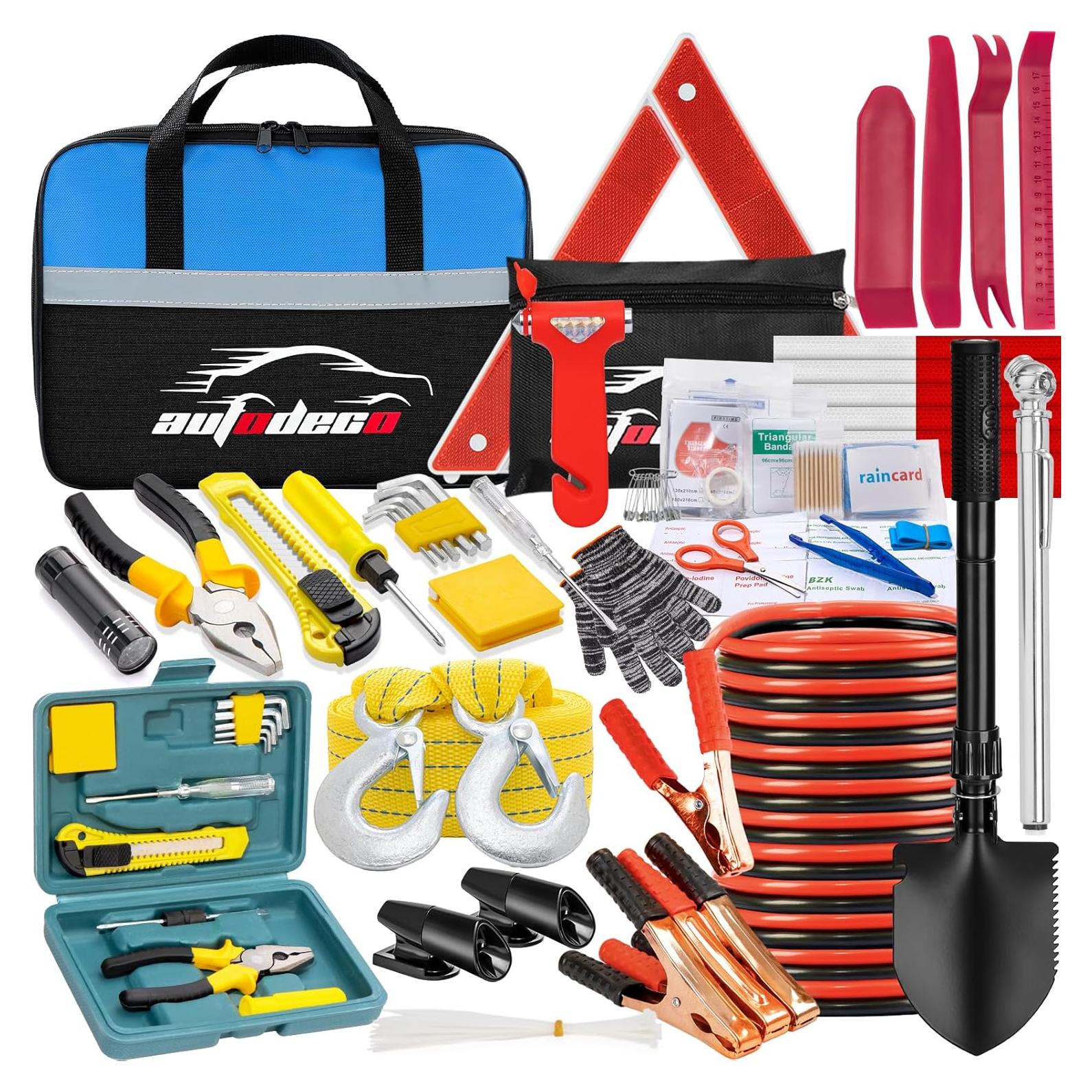 Kit de Emergencia en Carretera AUTODECO 72 Piezas con Primeros Auxilios