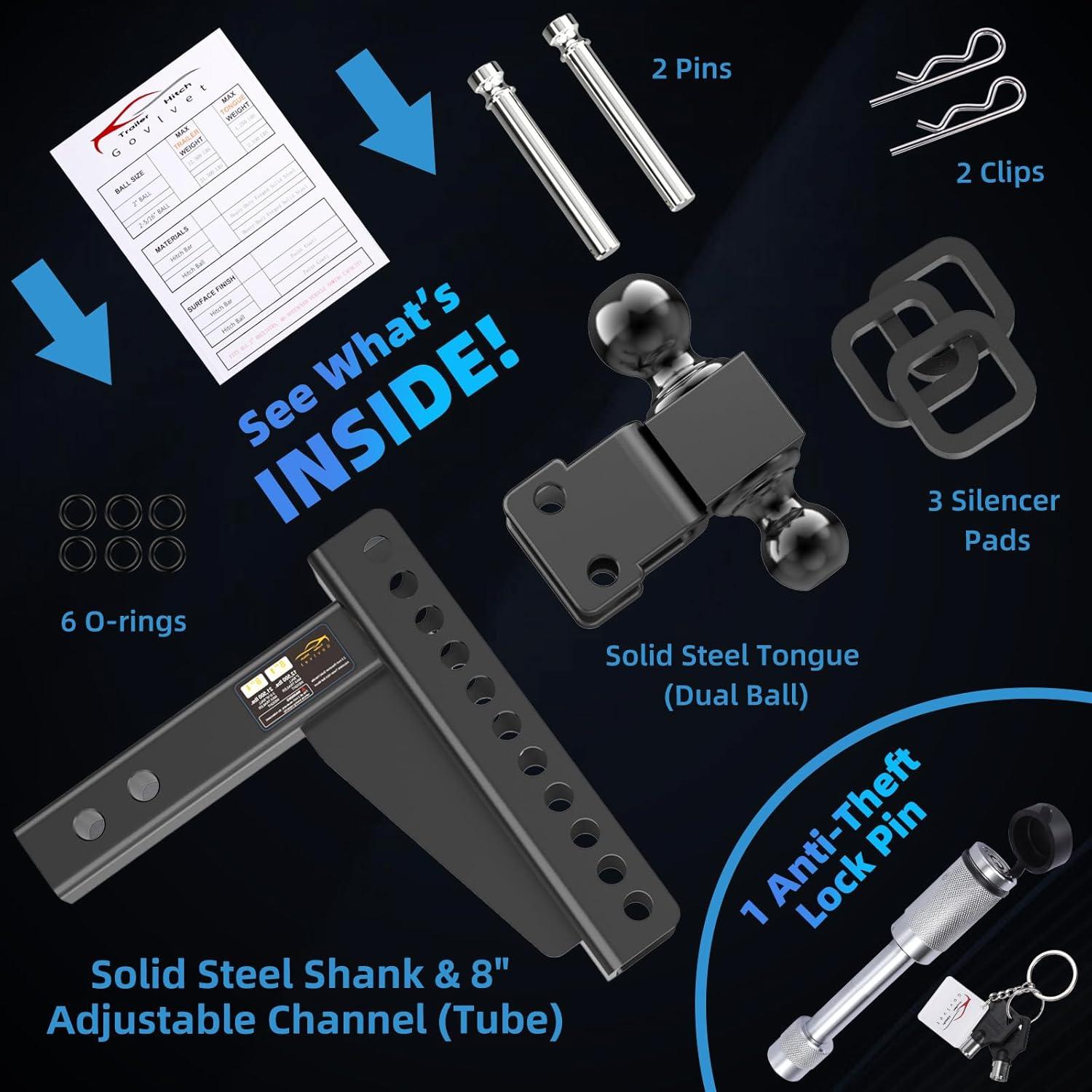 Enganche de Remolque Ajustable Govlvet 9,752 kg - Doble Bola 2" y 2-5/16"