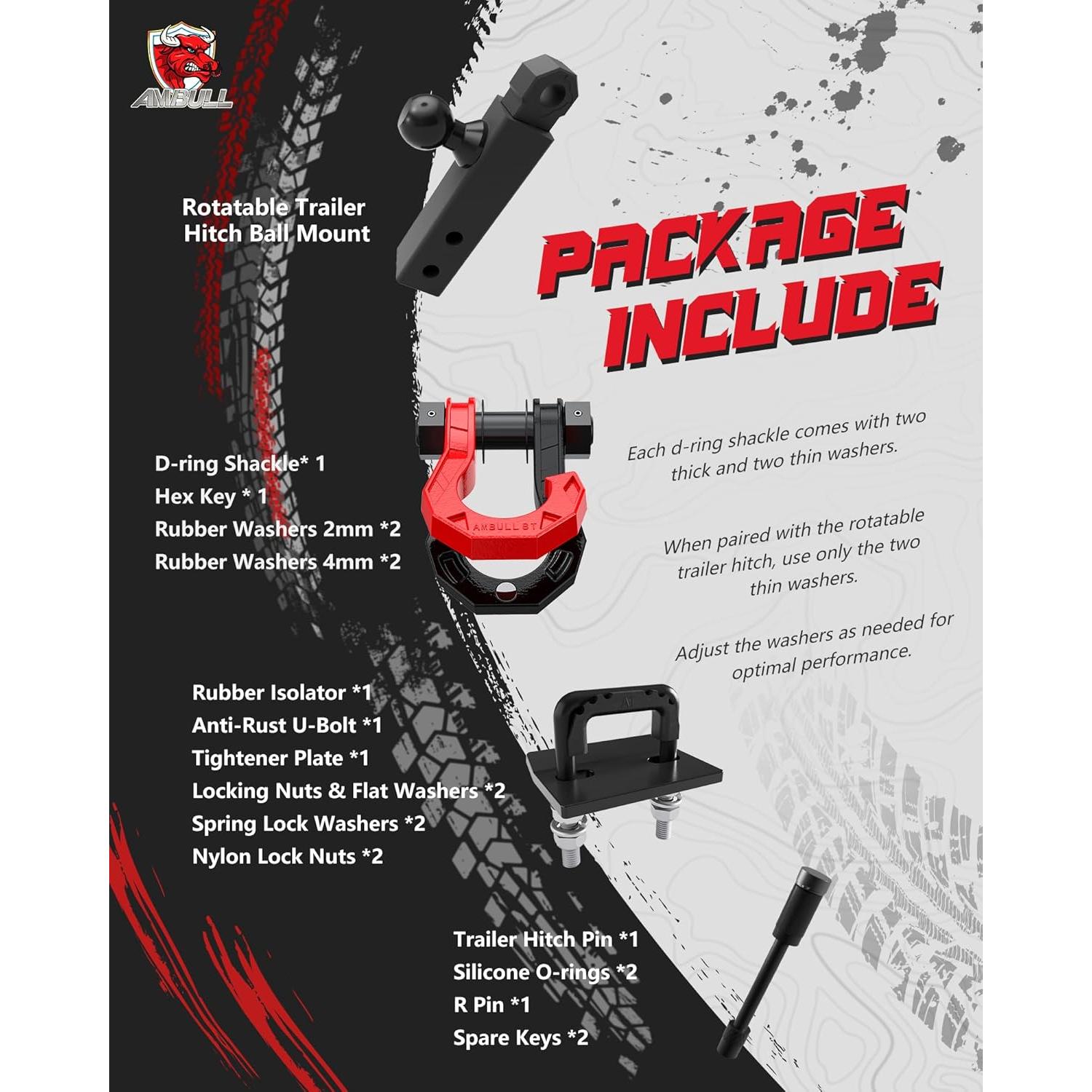 Enganche de Remolque Rotatable AMBULL 2" con Gancho en D