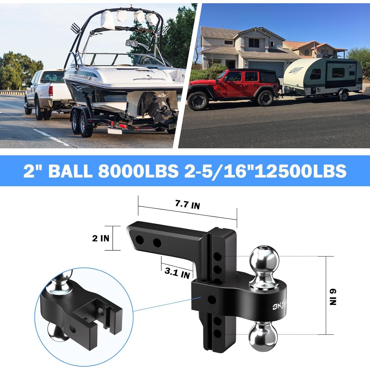 Enganche de Remolque Ajustable Onsski 6" para Camión Aluminio