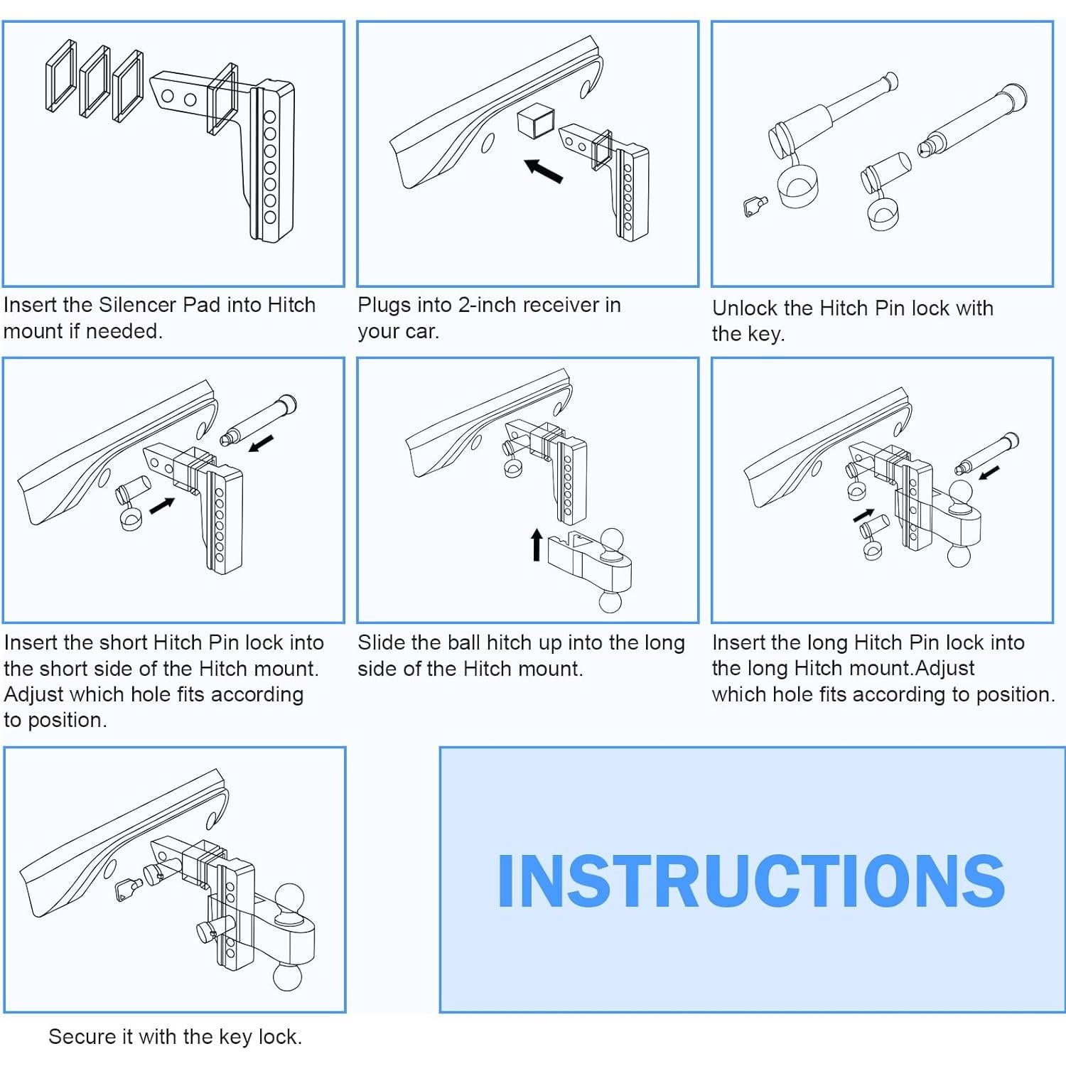 Enganche de Remolque Ajustable Onsski 6" para Camión Aluminio