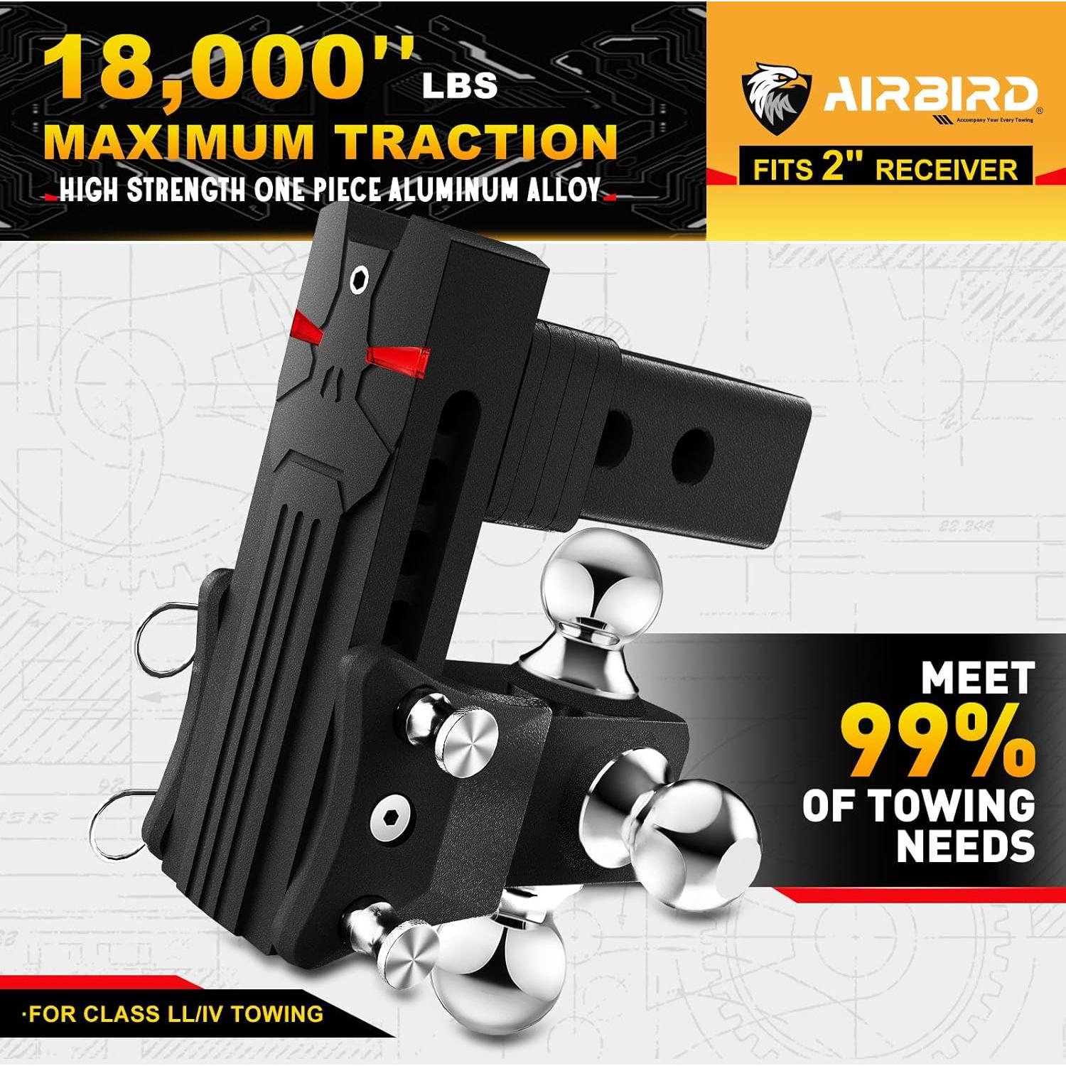 Enganche de Remolque Ajustable Airbird 5" con Pasador Antirrobo