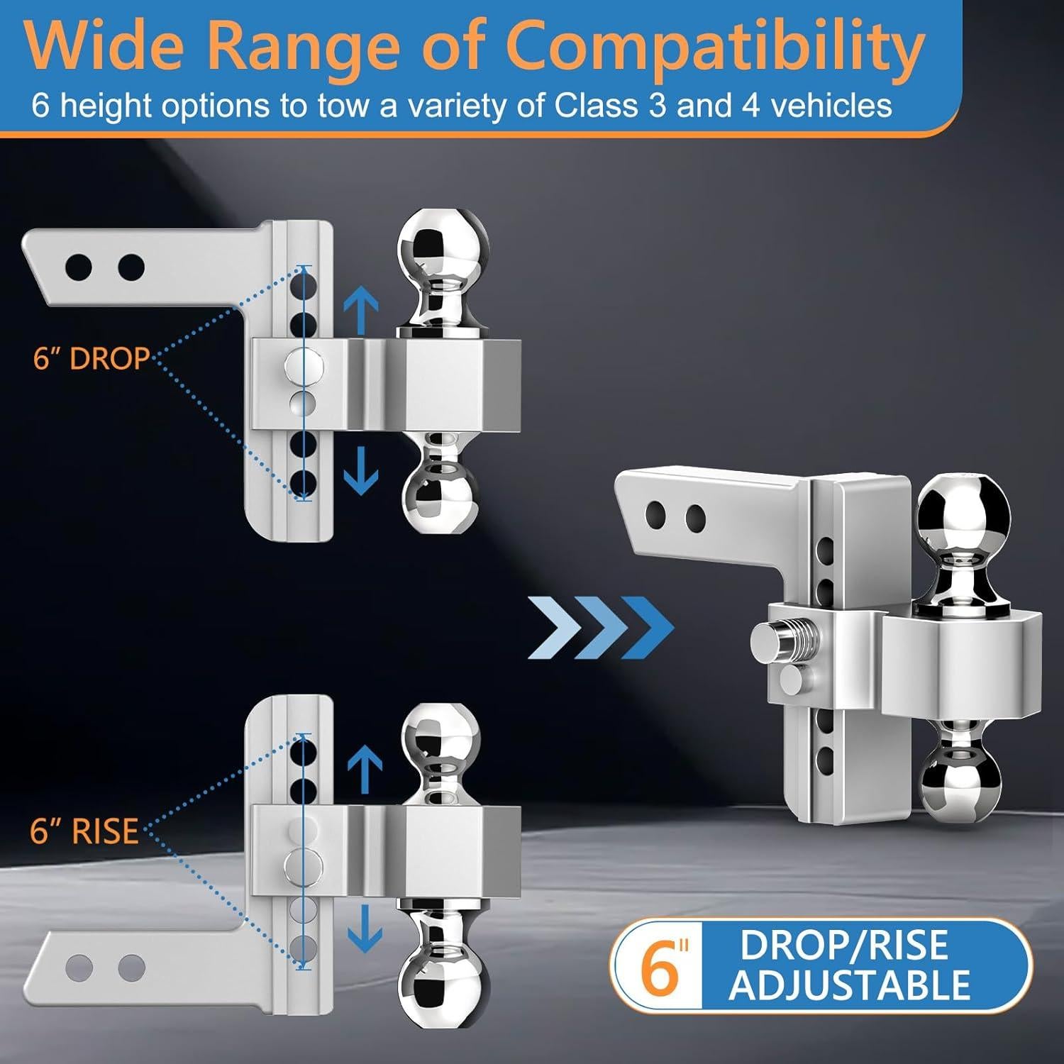 Enganche de Remolque Ajustable Tlvuvmo 6" 12500 LBS Aluminio