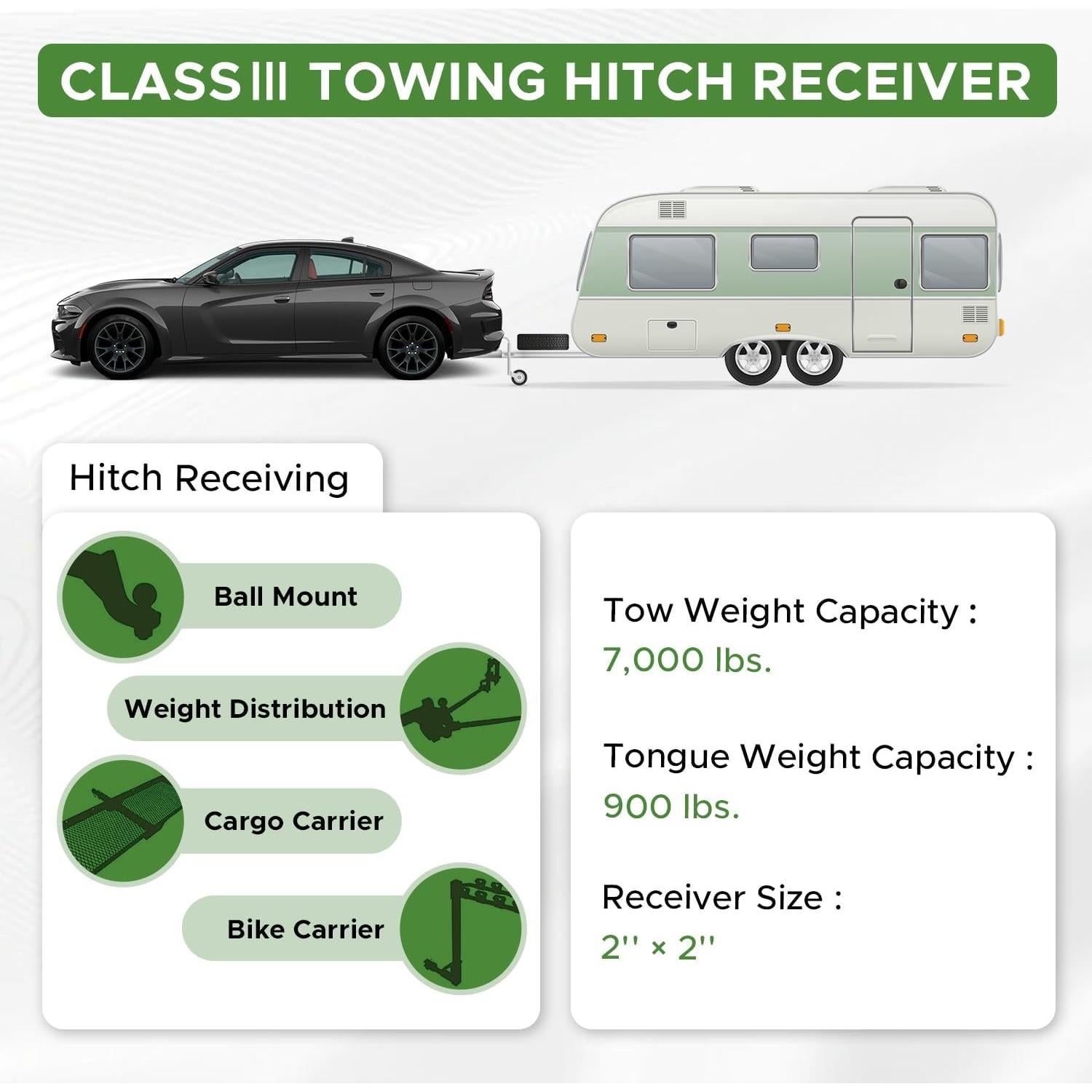 Receptor de Enganche de Remolque PARTREE para Dodge Charger 2006-2020, 3175 kg