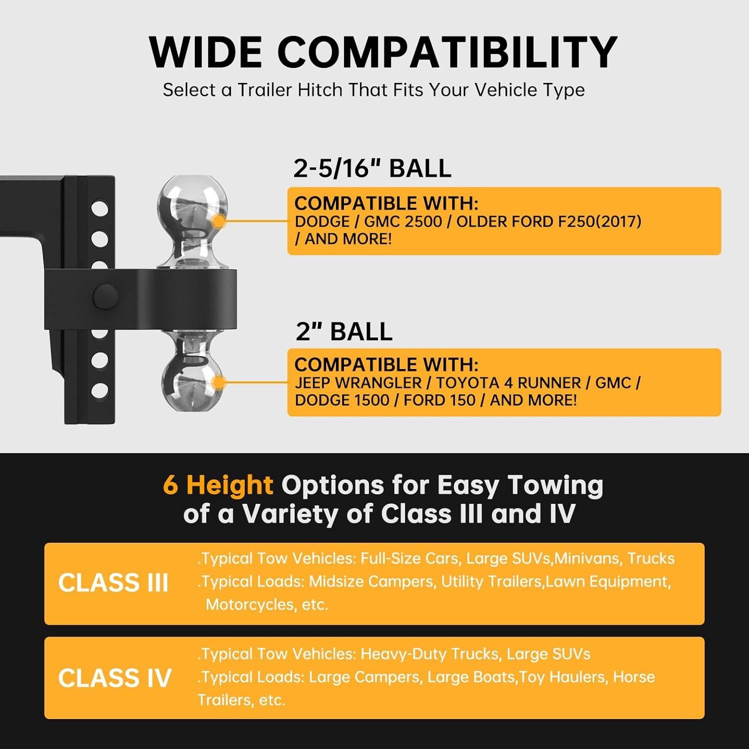 Enganche de Remolque Ajustable Hiqufet 12000 LBS 2" y 2-5/16"