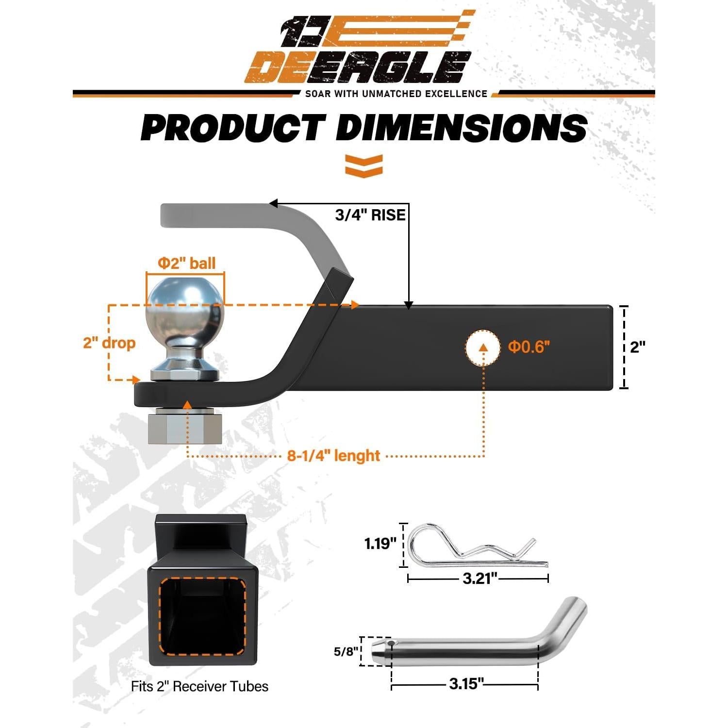 Enganche de Bola 2" DEEAGLE Acero 2721.55 kg con Pasador