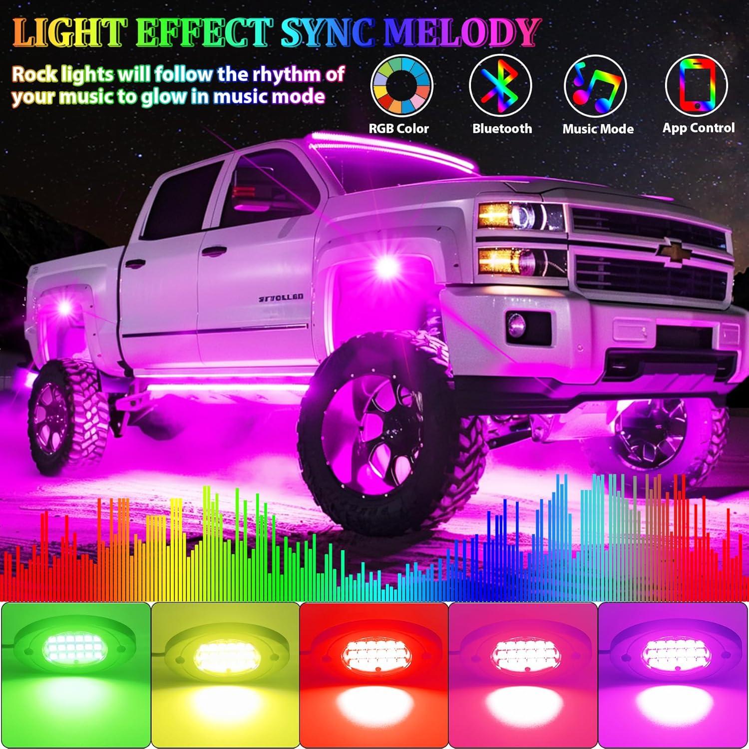 Kit de Luces Rock LED RGB Fimker - 8 Pods Multicolor 12V