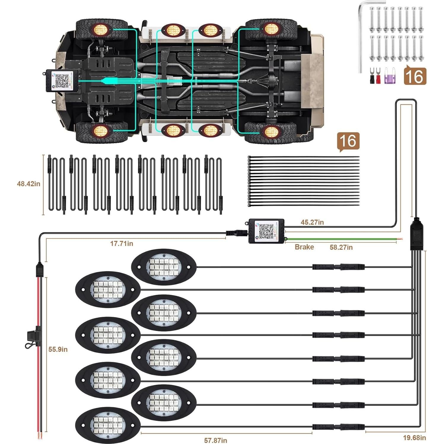 Kit de Luces Rock LED RGB Fimker - 8 Pods Multicolor 12V