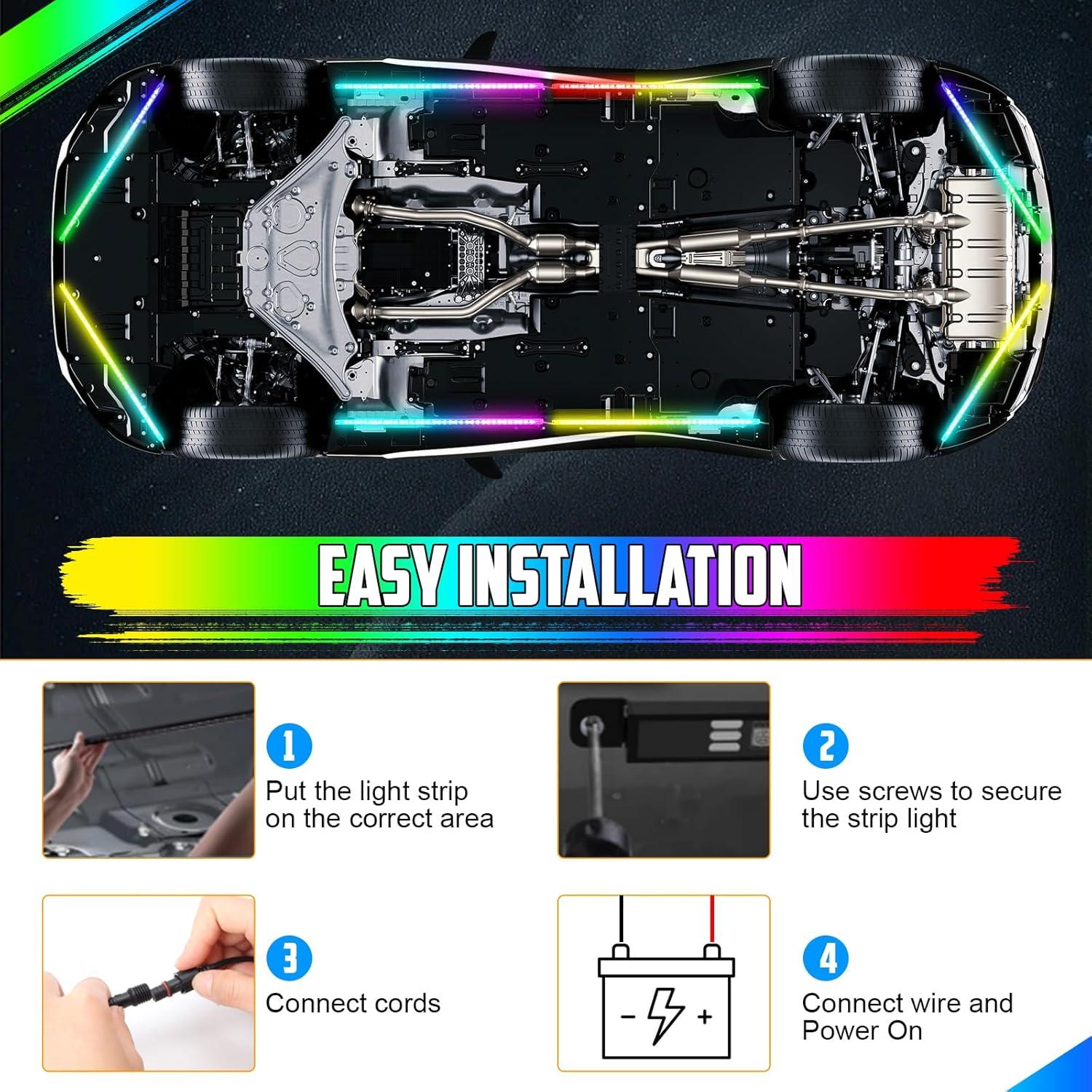 Kit de Luces LED Inferiores OPPBUY 8PCS Multicolor Impermeable