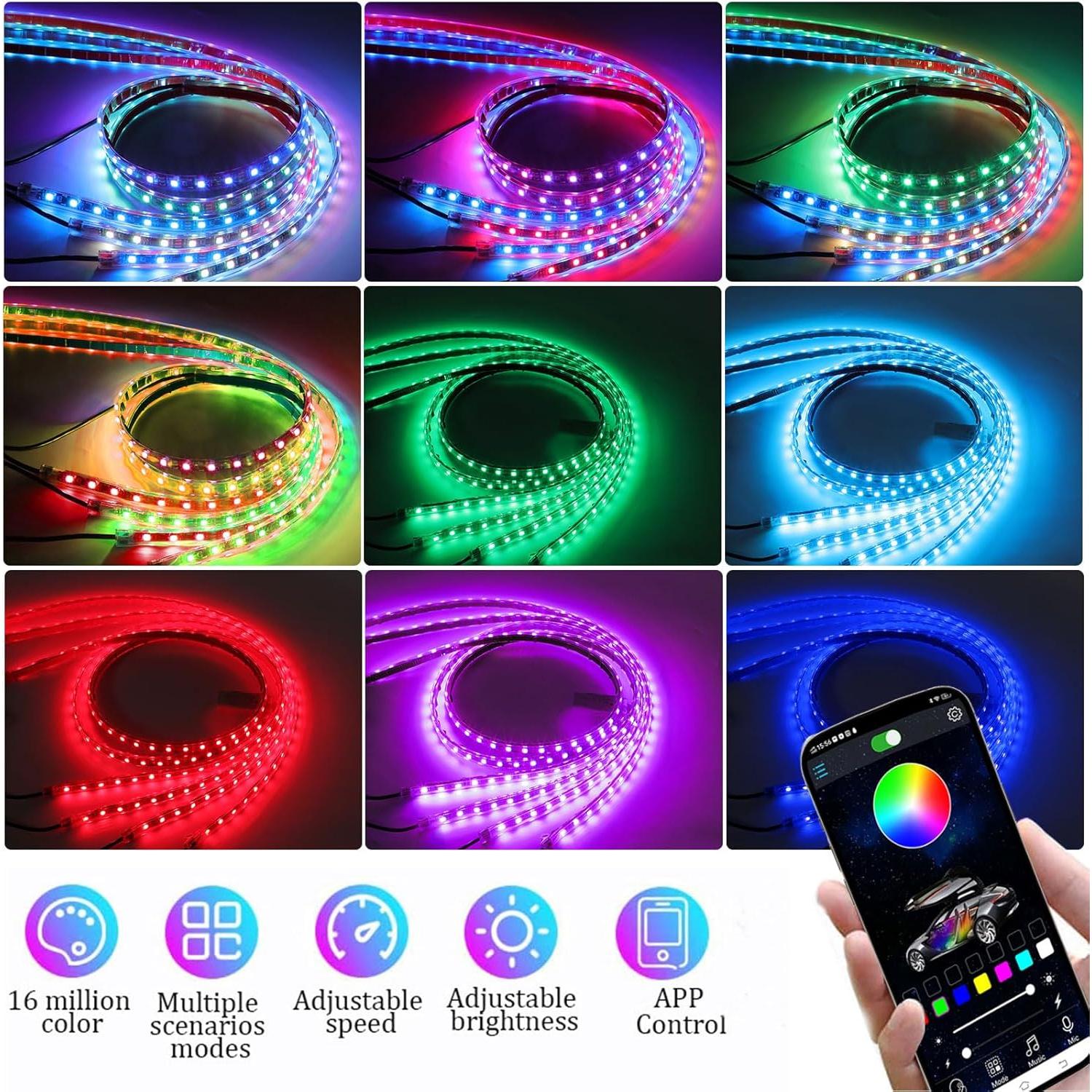 Luces LED Underglow Kairiyard RGB 4Pcs con Control APP