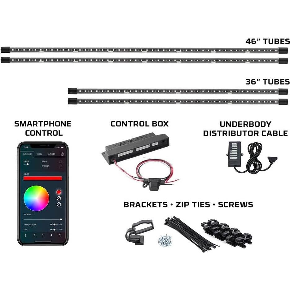 Kit de Iluminación LEDGlow Bajo Carro 4 Piezas Bluetooth Multicolor