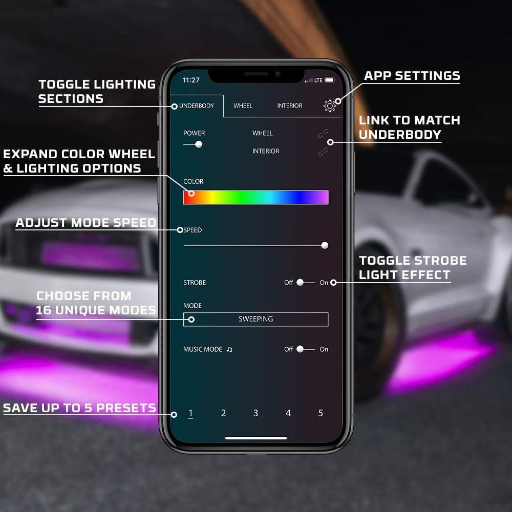 Kit de Iluminación LEDGlow Bajo Carro 4 Piezas Bluetooth Multicolor