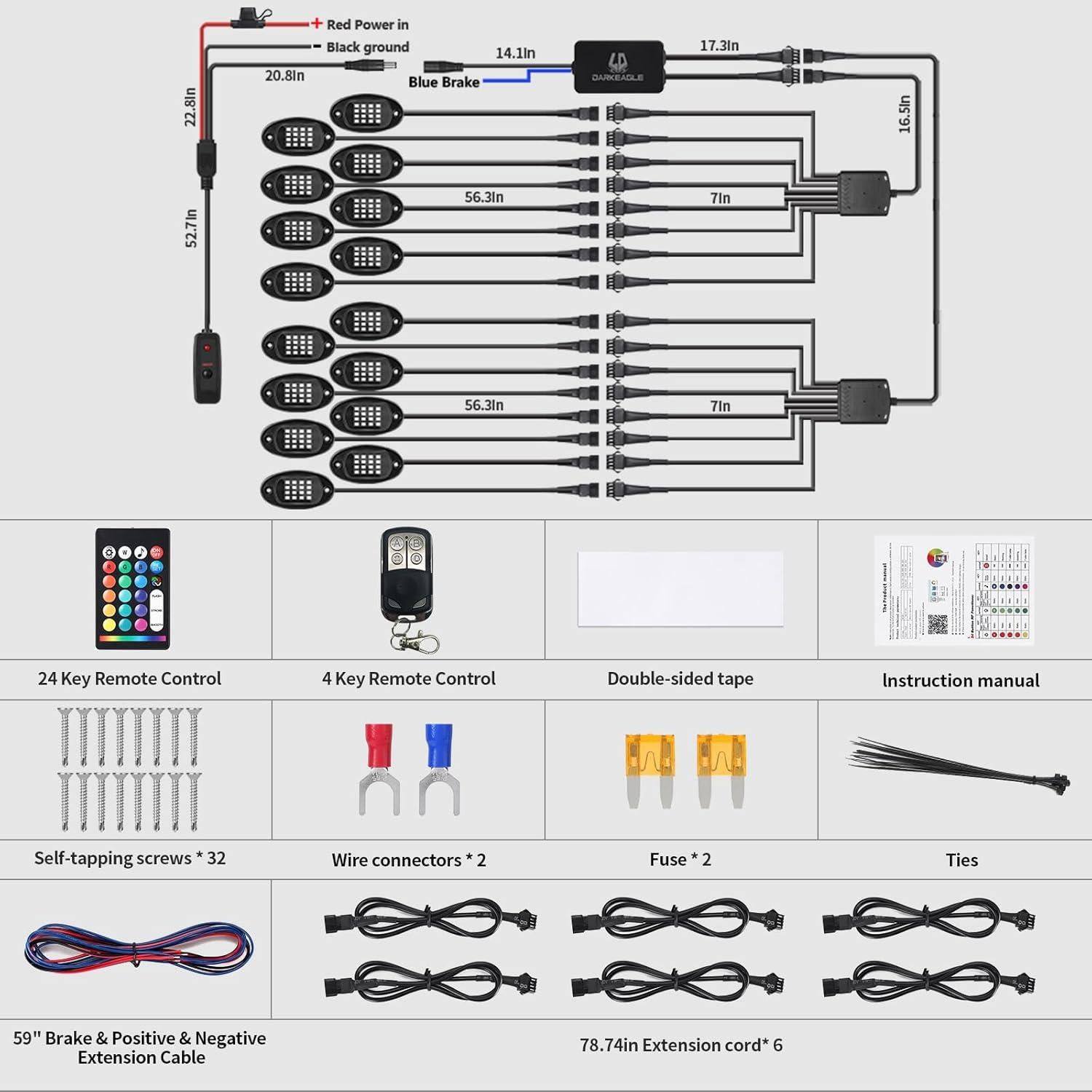 Luces LED RGB Underglow LD DARKEAGLE 16 Pods 12V Impermeables