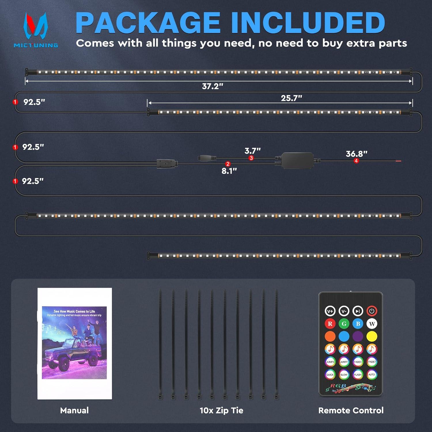 Luces de Subsuelo MICTUNING 12V Multicolor Impermeables con Control APP