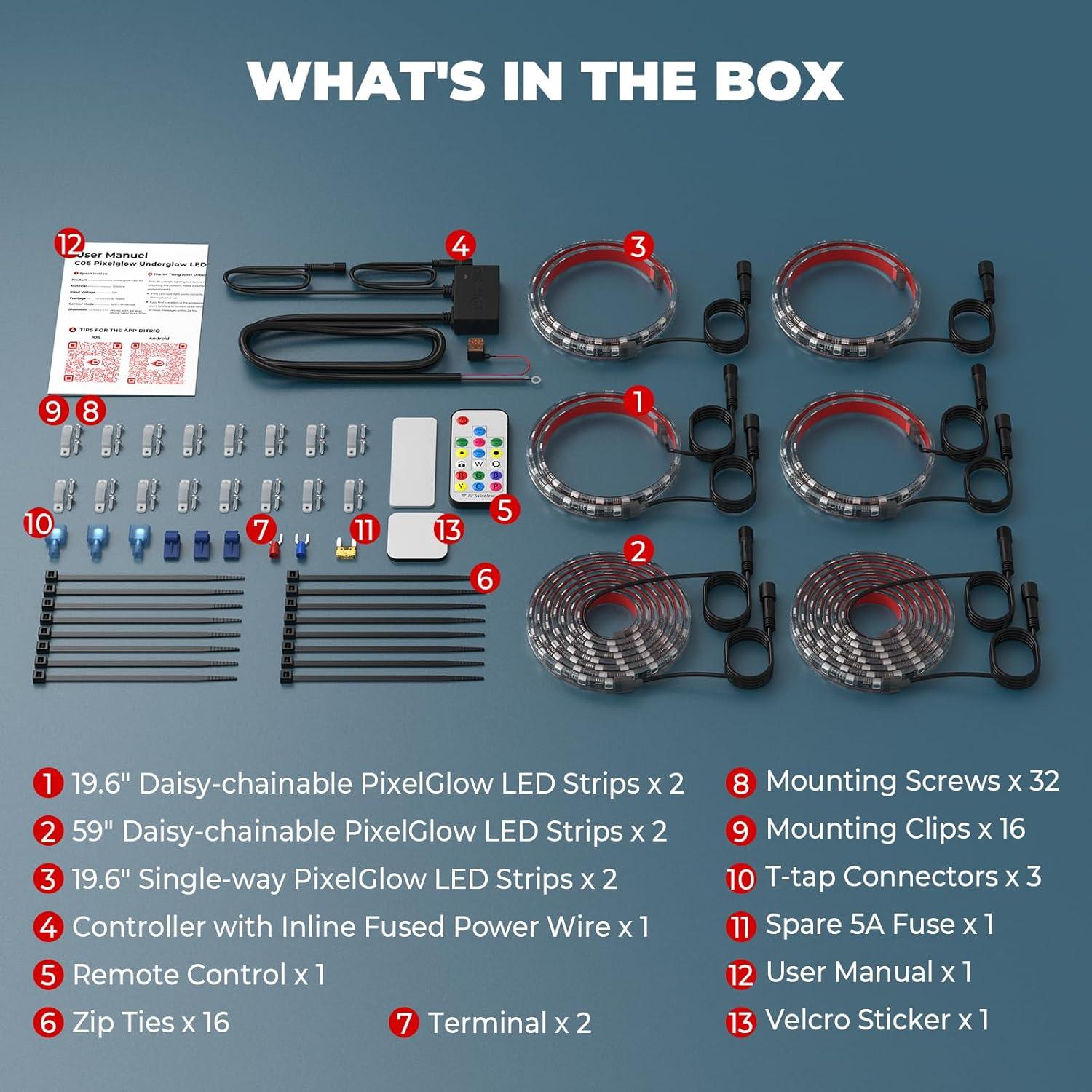 Tiras LED de Neón DITRIO 6Pcs RGB 252 LEDs Control Remoto