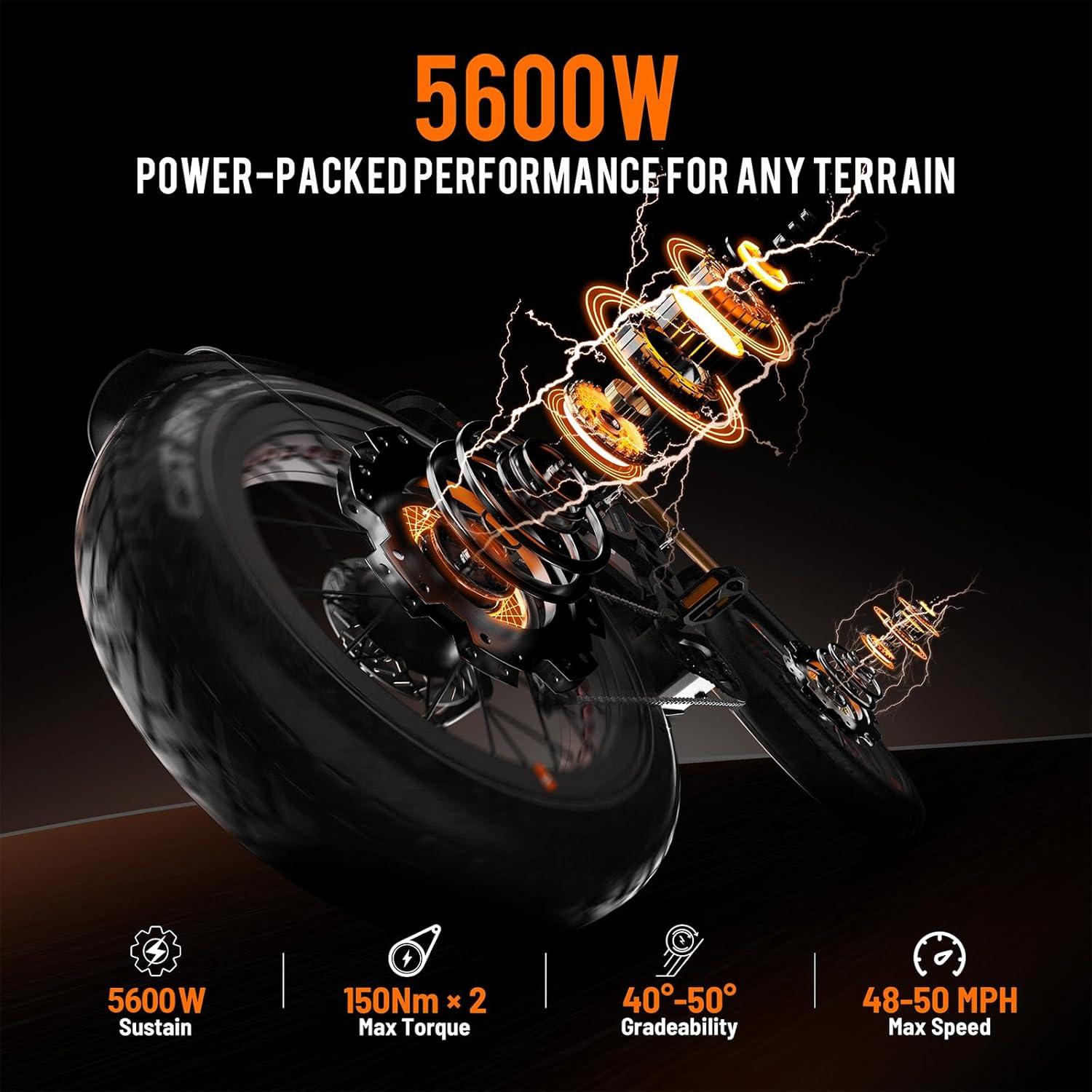 eAhora 2025 Romeo Pro 2/Pro 3 46-50Mph Electric Bike for Adults, 4000W/5600W Dual Motor Ebike, 52V 70Ah/60V 80Ah 200+Miles Long Range E Bike, 26 * 4.0" Fat Tire, Full Suspension, All Terrain, UL2849