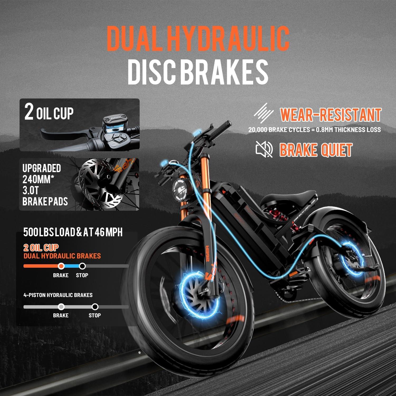 eAhora 2025 Romeo Pro 2/Pro 3 46-50Mph Electric Bike for Adults, 4000W/5600W Dual Motor Ebike, 52V 70Ah/60V 80Ah 200+Miles Long Range E Bike, 26 * 4.0" Fat Tire, Full Suspension, All Terrain, UL2849