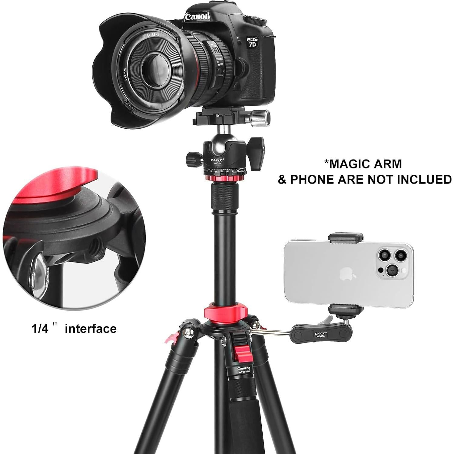 Trípode de Cámara CAVIX AT2542H con Cabezal de Bola 35mm