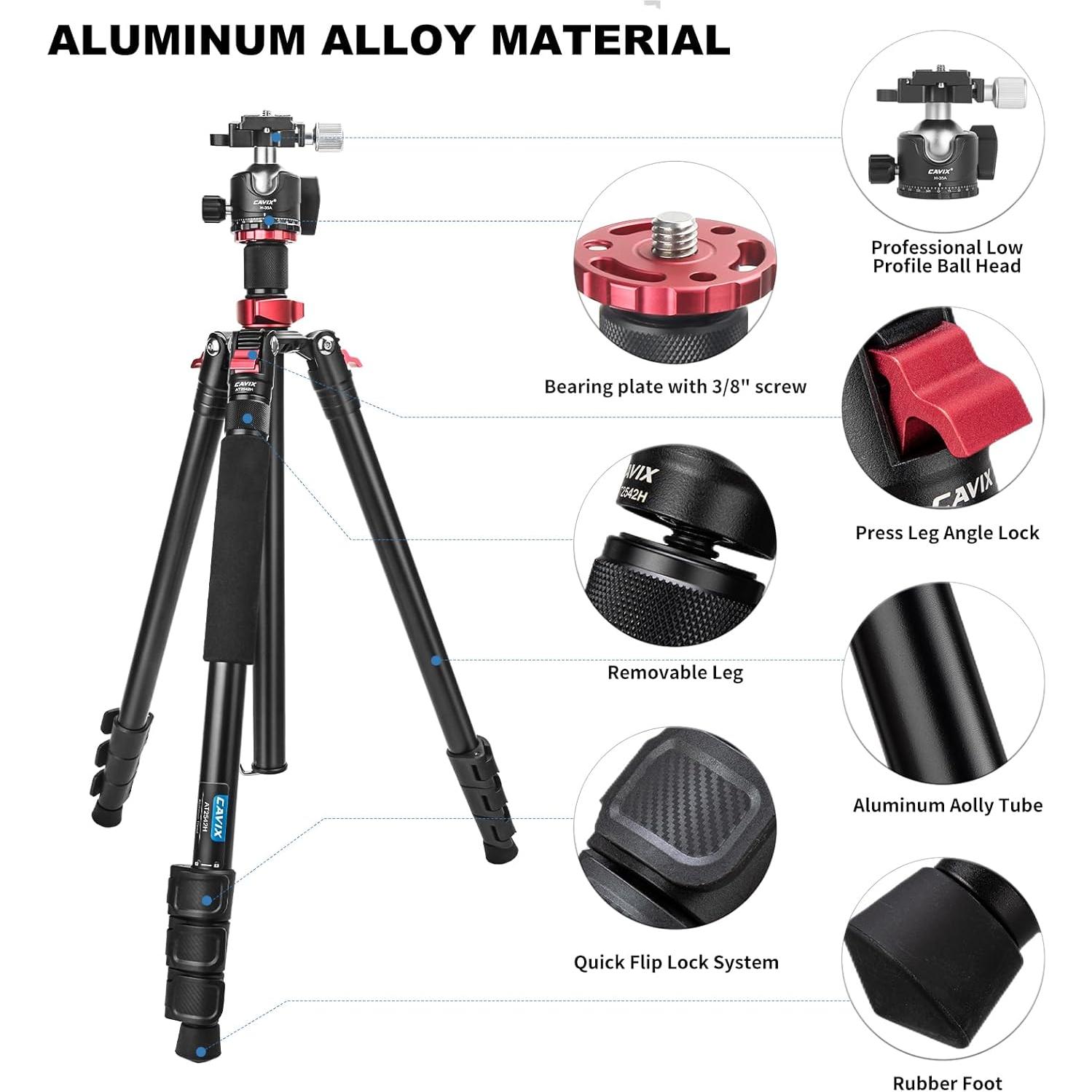 Trípode de Cámara CAVIX AT2542H con Cabezal de Bola 35mm