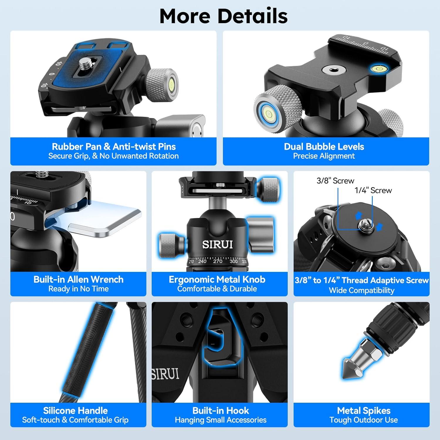 Trípode de Viaje SIRUI AM-225S+G0 Fibra de Carbono 127cm