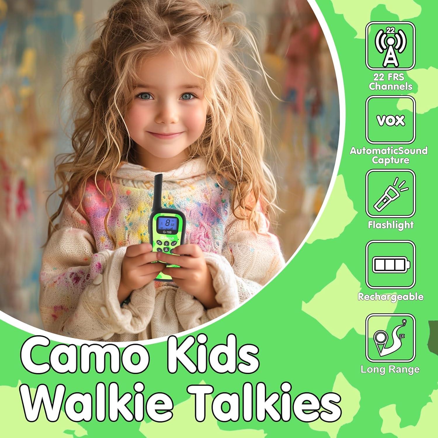 Walkie Talkies Recargables Qniglo para Niños Camuflaje 2 Pcs