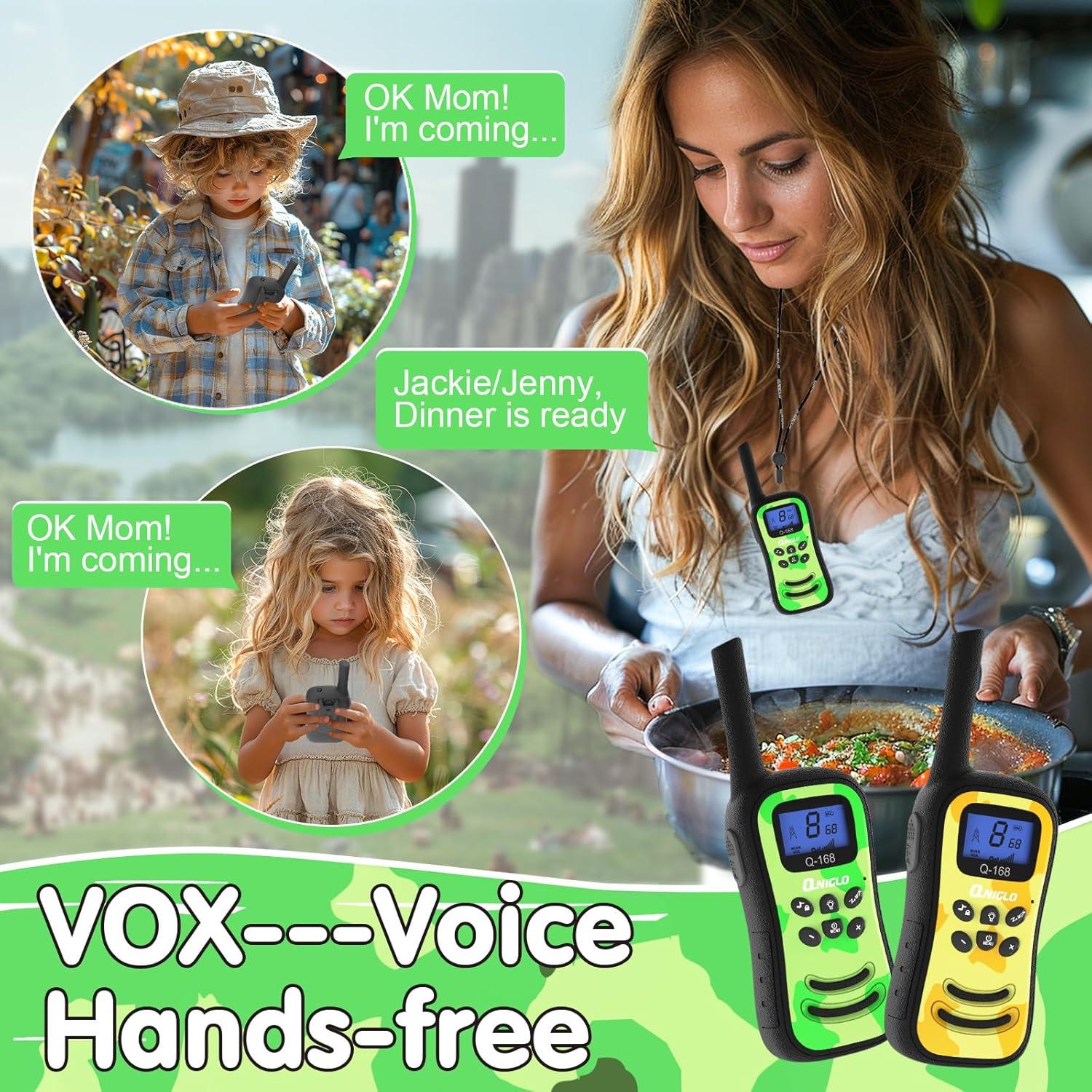 Walkie Talkies Recargables Qniglo para Niños Camuflaje 2 Pcs