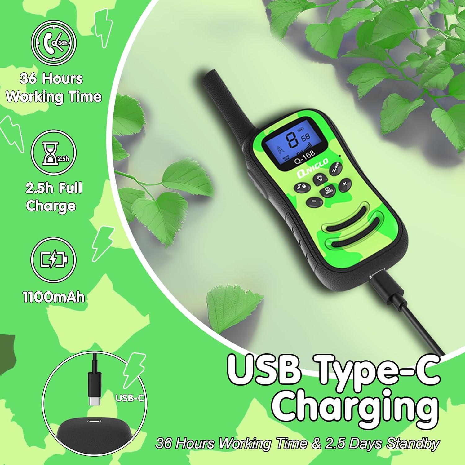 Walkie Talkies Recargables Qniglo para Niños Camuflaje 2 Pcs