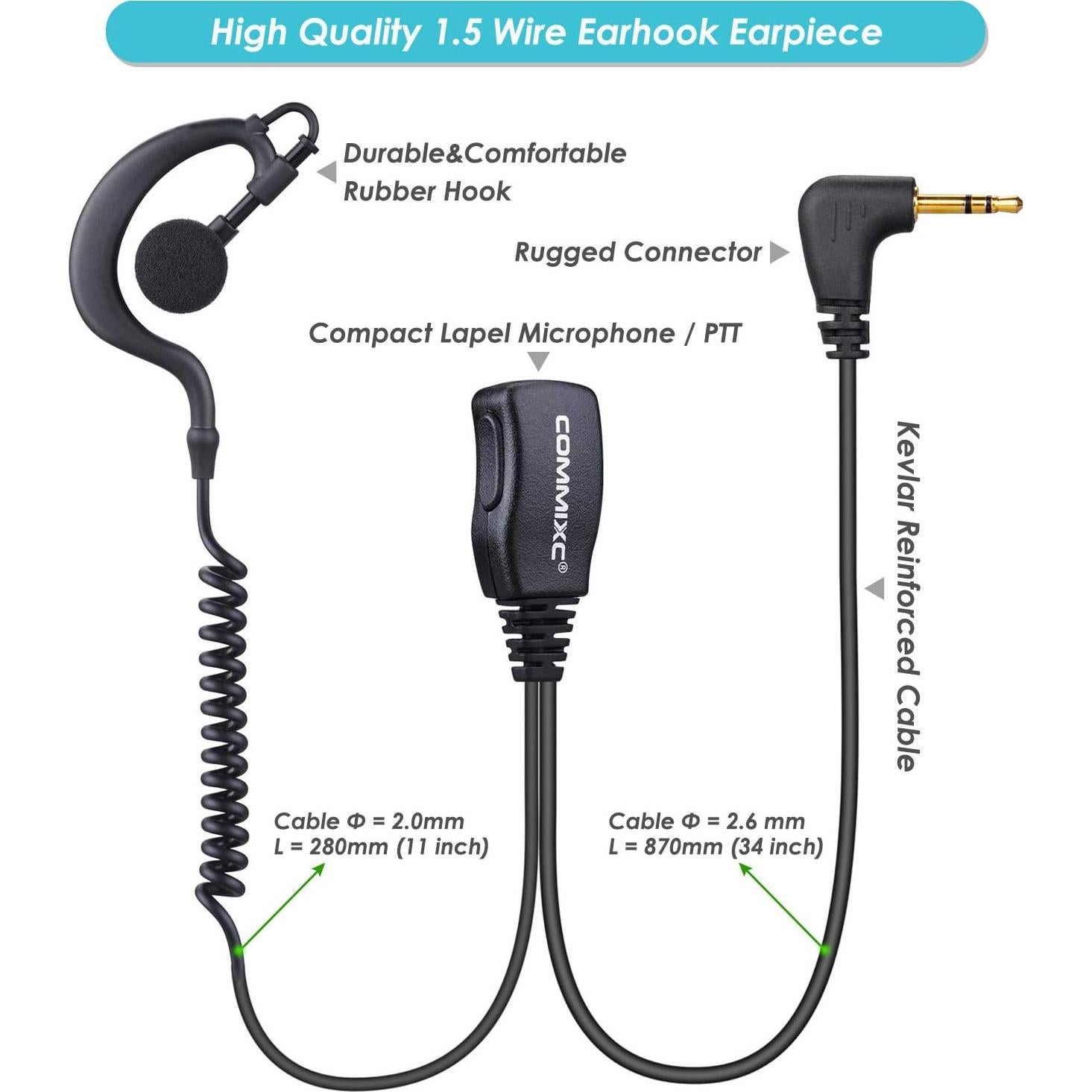 Auriculares Walkie Talkie Commixc 2 Paquetes con Micrófono PTT