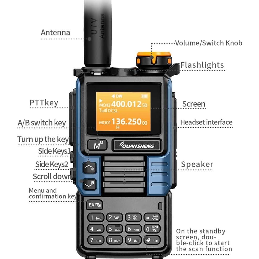 Walkie Talkie QUANSHENG UVK5(99) 200 Canales 20-1000MHz Gris