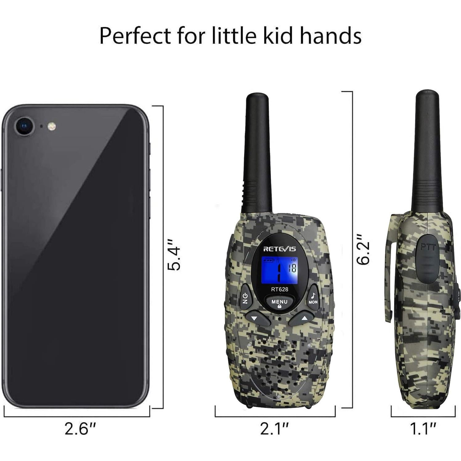 Walkie Talkies Retevis RT628 para Niños Camo - Paquete de 4
