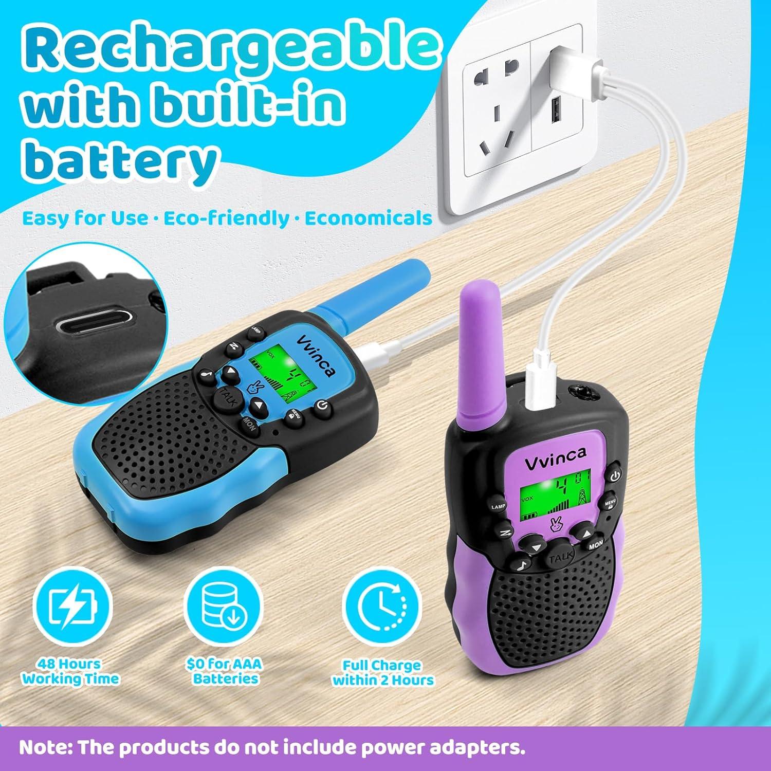 Walkie Talkies Recargables Vvinca para Niños 4 Unidades 3 km