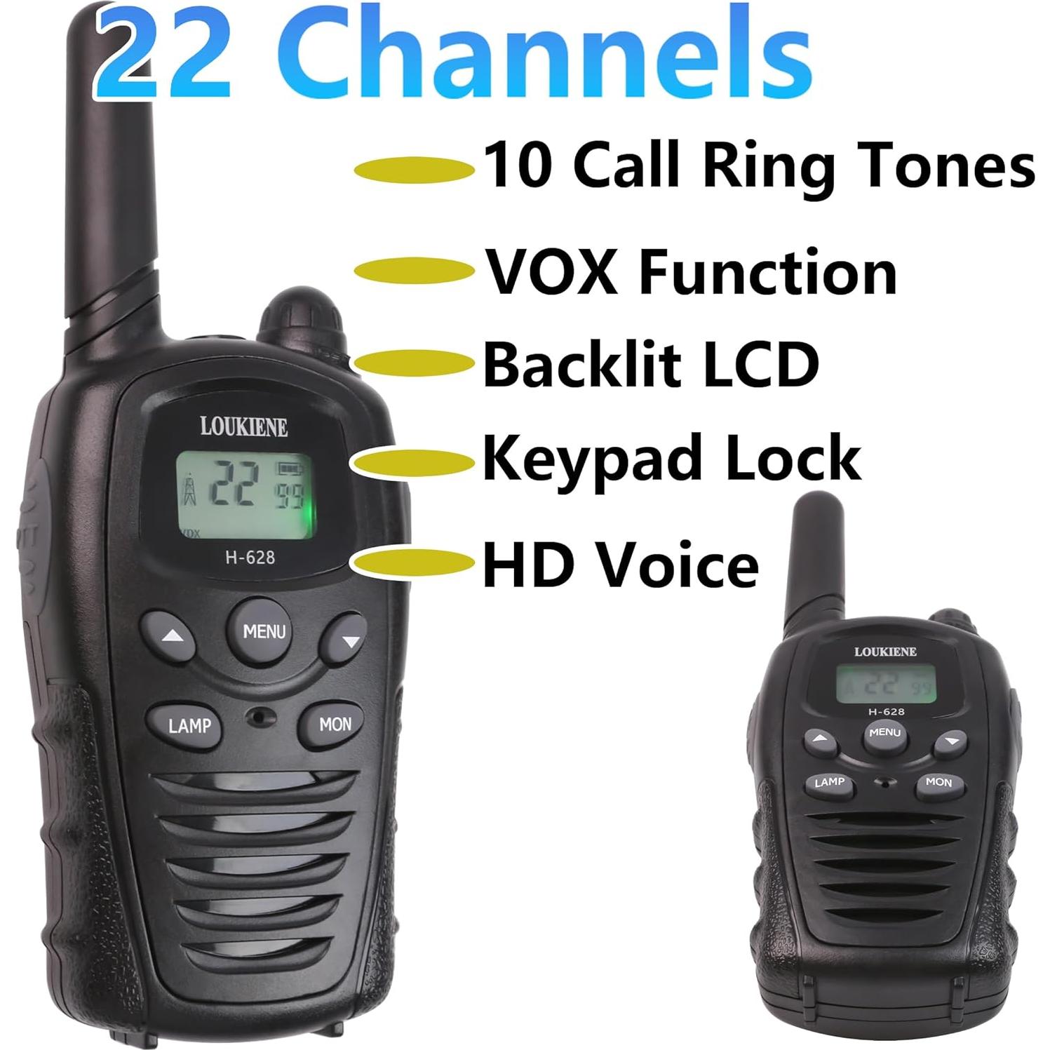 Walkie Talkies LOUKIENE para Niños 22 Canales 3 KM Negro