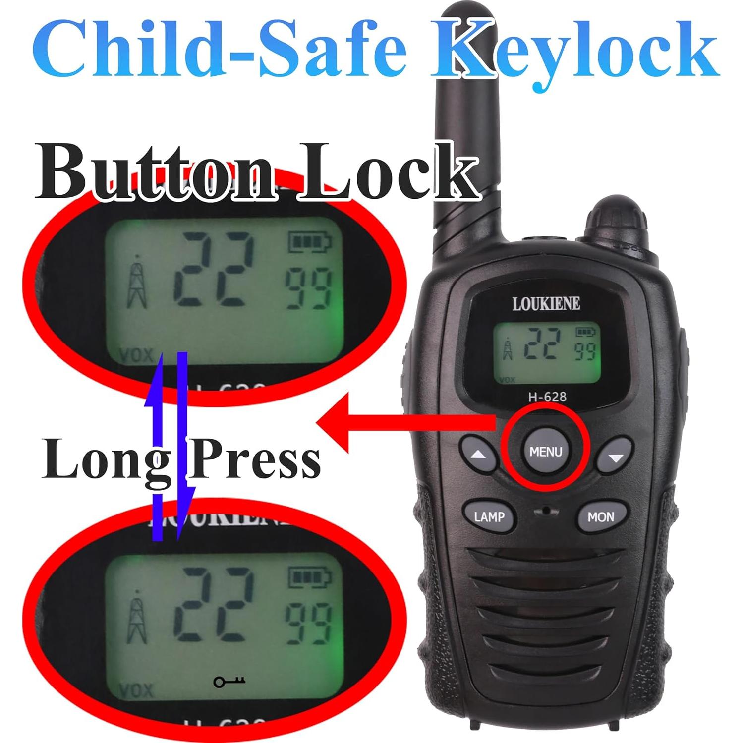 Walkie Talkies LOUKIENE para Niños 22 Canales 3 KM Negro