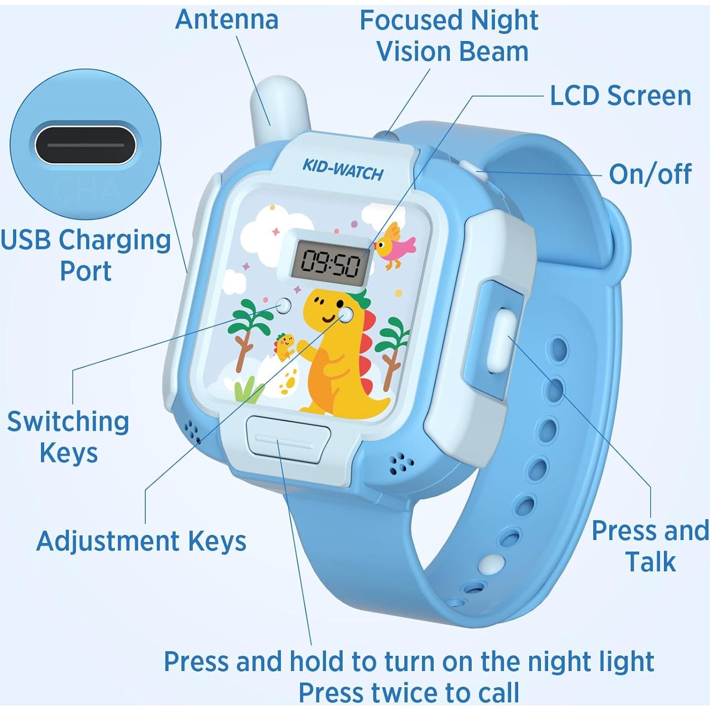 Walkie Talkies Recargables Turoytip para Niños Azul 1 km