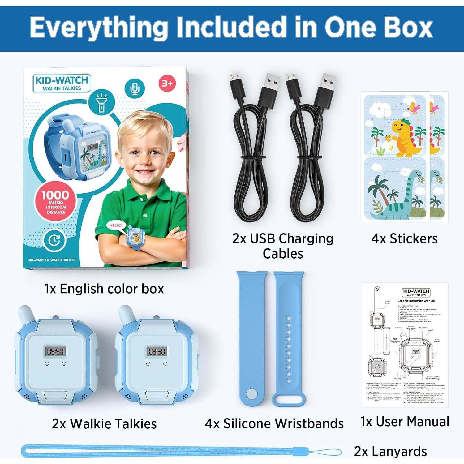 Walkie Talkies Recargables Turoytip para Niños Azul 1 km