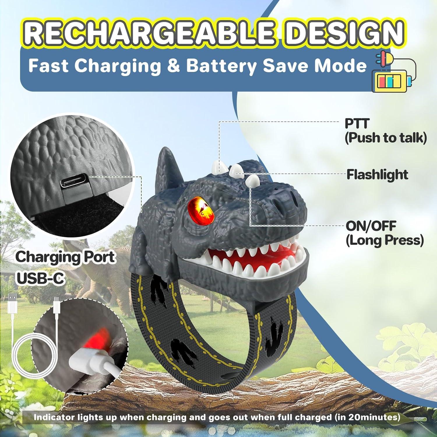 Walkie Talkies Dinosaurio T-Rex Recargables para Niños 2 Pack