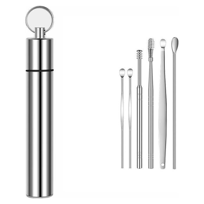 Kit de Limpieza de Oídos Profesional Acero Inoxidable 6 Piezas