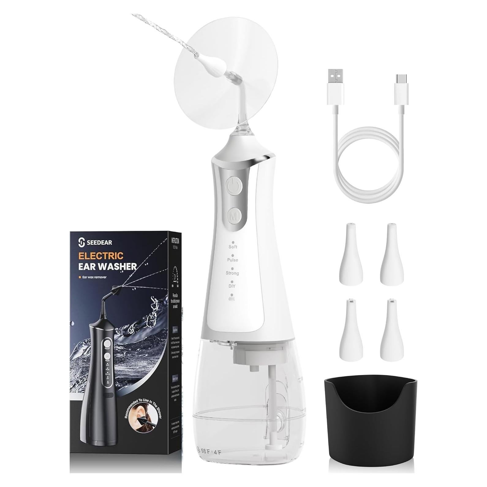 Kit de Limpieza de Oídos Eléctrico SEEDEAR - Eliminador de Cerumen a Presión de Agua - 4 Modos Ajustables